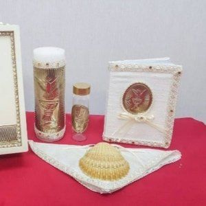 Set de Vela En Caja Madera Virgen Maria Bautizo - Baptism Candle Wooden Box Set